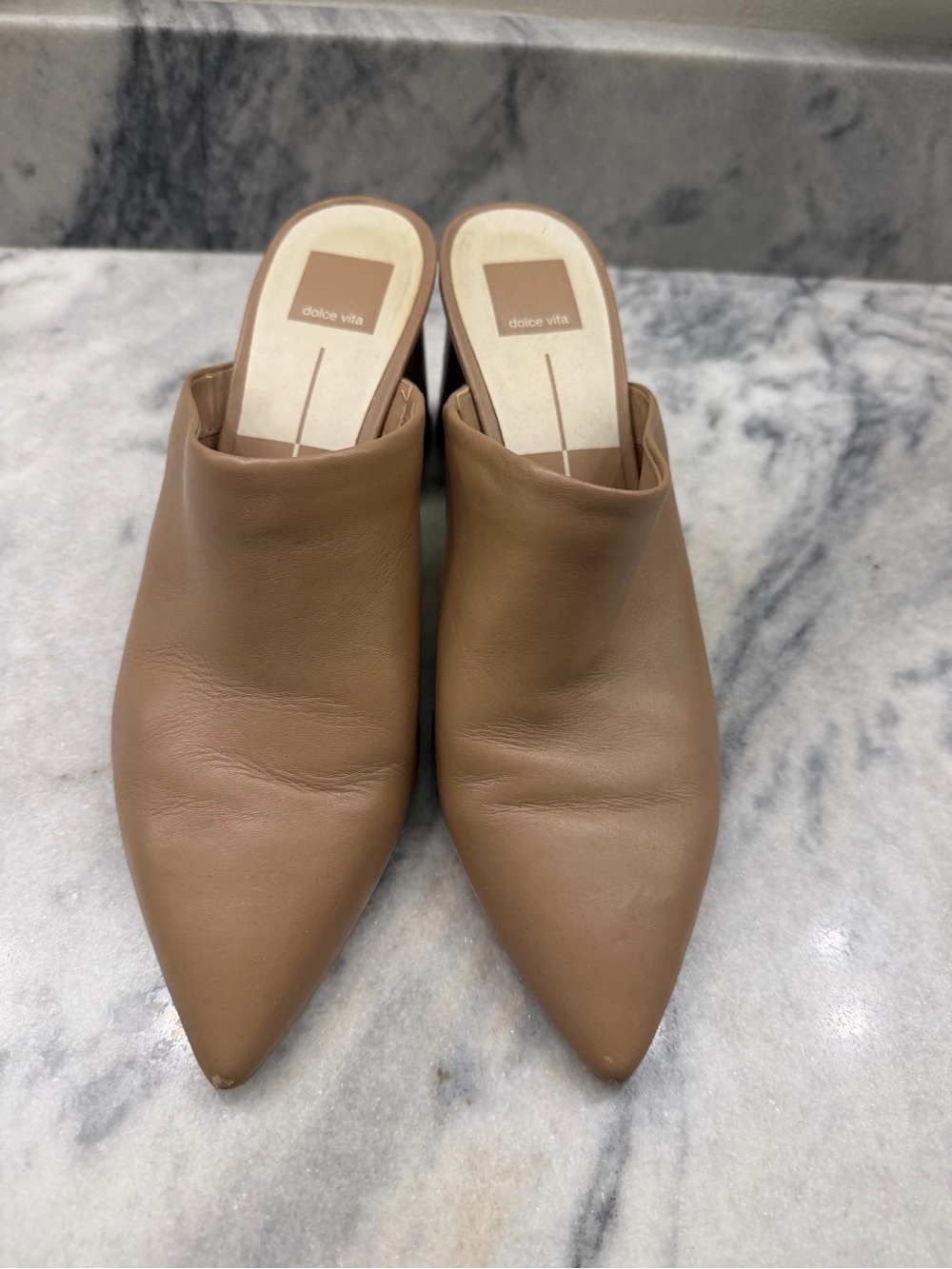 Dolce Vita Tan Pointed Leather Slip-On Mules